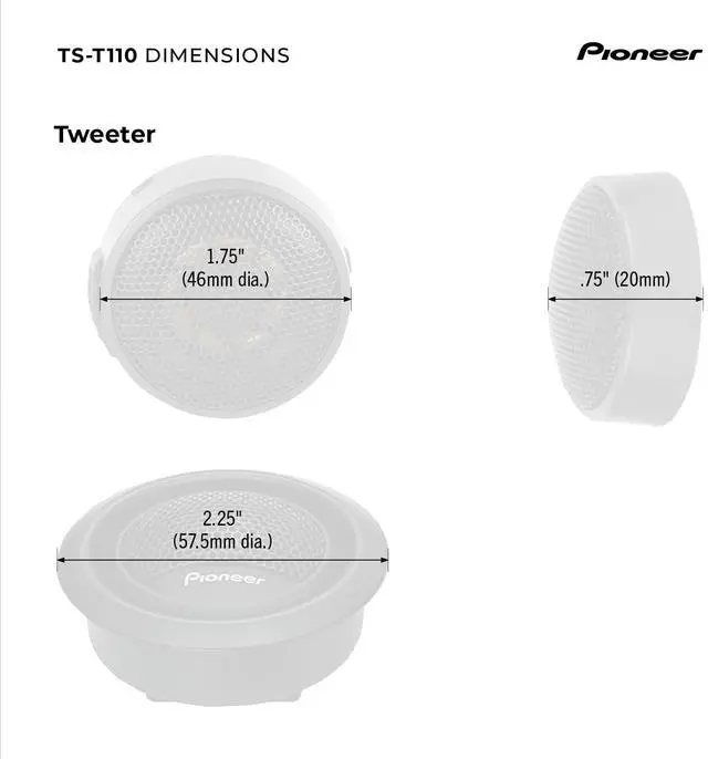 Alt view image 6 of 6 - TS-T110 7/8 Tweeters (Pair) 120W Max, Crisp High-Frequency Detail, Easy Add-On for Clarity