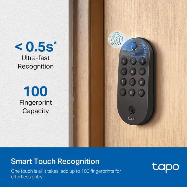 Alt view image 3 of 7 - Smart Wi-Fi Deadbolt Door Lock - Fingerprint Recognition, Keyless Tactile Buttons & in-App Monitoring, Auto-Lock, IP54, BHMA Certified, Compatible with Standard Door Sizes, Tapo DL105