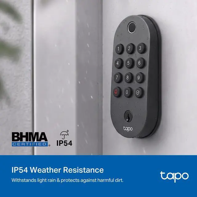 Alt view image 7 of 7 - Smart Wi-Fi Deadbolt Door Lock - Fingerprint Recognition, Keyless Tactile Buttons & in-App Monitoring, Auto-Lock, IP54, BHMA Certified, Compatible with Standard Door Sizes, Tapo DL105