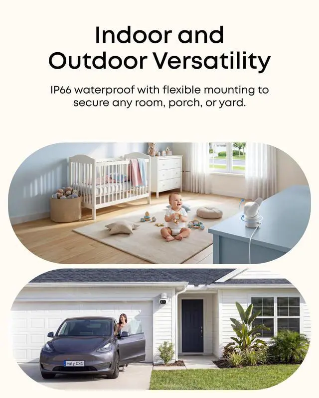 Alt view image 2 of 7 - eufy Wired Cam C31, 360° Coverage with Pan and Tilt, Indoor and Outdoor, Dual Antenna, Color Night Vision, Local Storage, No Monthly Fee, AI Human/Vehicle/Pet/Cry Detection, 24/7 Continuous Recording