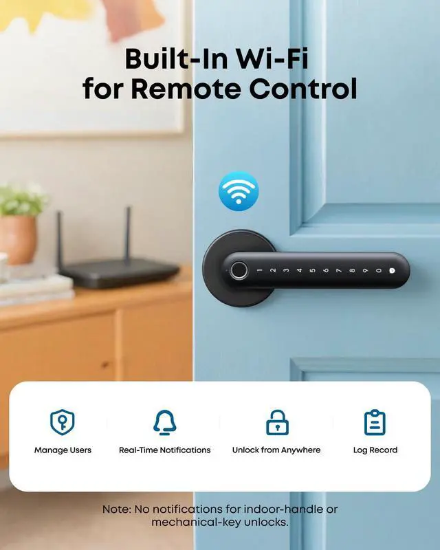 Alt view image 4 of 7 - Smart Lock FamiLock C32, Fingerprint Keyless Door Lock with Handle,Interior Doors, Built-in Wi-Fi (2.4 GHz Only), App Control, Auto Lock, 4 AA Batteries, Alexa/Google,Rekey Not Supported