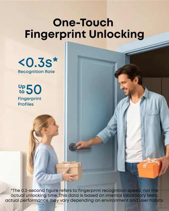 Alt view image 2 of 7 - Smart Lock FamiLock C32, Fingerprint Keyless Door Lock with Handle,Interior Doors, Built-in Wi-Fi (2.4 GHz Only), App Control, Auto Lock, 4 AA Batteries, Alexa/Google,Rekey Not Supported