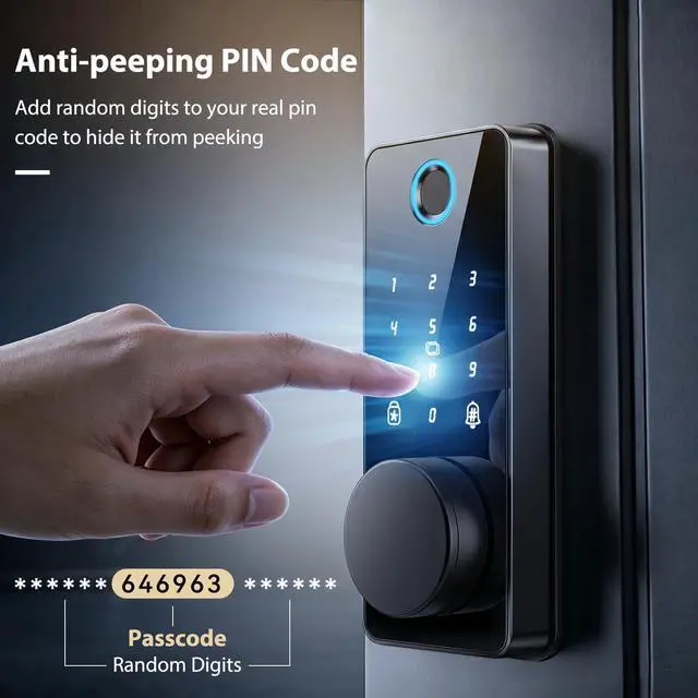 Alt view image 3 of 7 - Keyless Entry Door Lock, Smart Lock with App Control, Fingerprint Door Lock, Electronic Keypad Deadbolt, Auto & One Touch Lock | Digital Smart Door Locks | Easy Installation | IP54 Waterproof