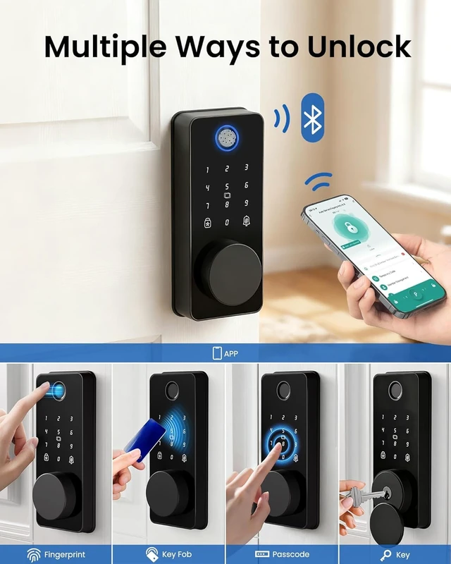 Alt view image 2 of 6 - Fingerprint Keyless Entry Door Lock, Smart Deadbolt Lock App Control | Auto Lock, One-Time Password, Electronic Touchscreen Keypad, IP54 Waterproof, Easy Install