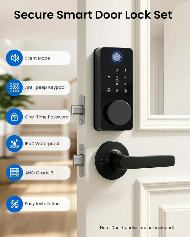Alt view image 5 of 6 - Fingerprint Keyless Entry Door Lock, Smart Deadbolt Lock App Control | Auto Lock, One-Time Password, Electronic Touchscreen Keypad, IP54 Waterproof, Easy Install