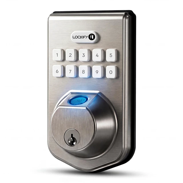 Main image of Fingerprint Keypad Deadbolt for Front Door, Keyless Entry Door Lock with Fingerprint Unlock, Smart Door Locks with Keypad & Physical Key, Auto LockOne-Touch Lock, DIY Easy Installation, Satin Nickel
