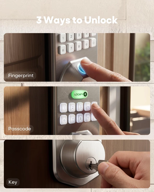 Alt view image 6 of 7 - Fingerprint Keypad Deadbolt for Front Door, Keyless Entry Door Lock with Fingerprint Unlock, Smart Door Locks with Keypad & Physical Key, Auto LockOne-Touch Lock, DIY Easy Installation, Satin Nickel
