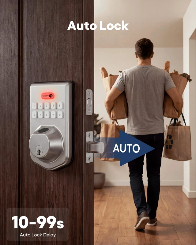 Alt view image 3 of 7 - Fingerprint Keypad Deadbolt for Front Door, Keyless Entry Door Lock with Fingerprint Unlock, Smart Door Locks with Keypad & Physical Key, Auto LockOne-Touch Lock, DIY Easy Installation, Satin Nickel
