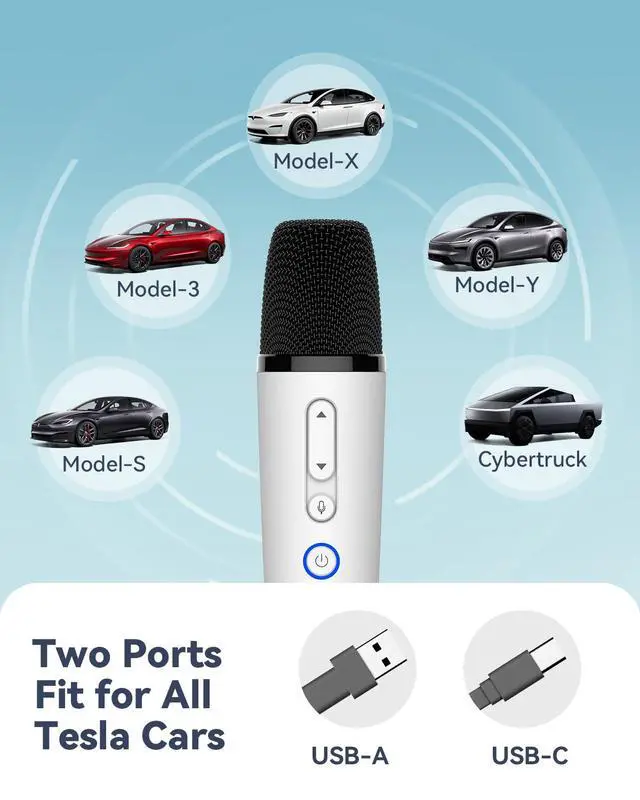 Alt view image 2 of 7 - Tesla Karaoke Microphone for Tesla with Portable Case, Car Karaoke Microphone with USB A Receiver for Tesla Model Y/3/S/X, Wireless Singing Mic with 3.5mm Jack for Cars, Speakers (2 Mics+1 Case)
