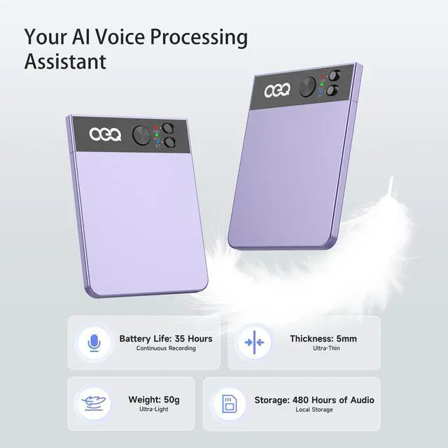 Alt view image 5 of 7 - AI Voice Recorder with Simultaneous Interpretation & Real-timeTranscription,64G Recording Memory AI Speech Processor Powered by ChatGPT with App Control for Business/Education/Interviews, Purple