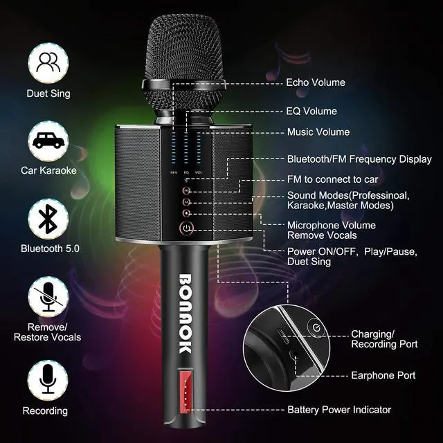 Alt view image 6 of 7 - Karaoke Microphone, Portable Wireless Bluetooth Karaoke Mic for Adults&Kids Car Home Outdoor Party, Karaoke Machine for PC/All Smartphone G50 Black 2025