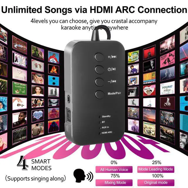 Alt view image 3 of 7 - AI Karaoke Microphone, Multifunctional Portable Karaoke Machine & Multi-Pairing Converter, Auto-Vocal Removal/Sing-Along Feature; Supports Singing at Home/Outdoors/Car for Party, Camping, Travel