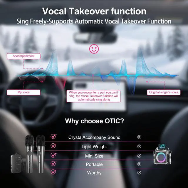 Alt view image 6 of 7 - AI Karaoke Microphone, Multifunctional Portable Karaoke Machine & Multi-Pairing Converter, Auto-Vocal Removal/Sing-Along Feature; Supports Singing at Home/Outdoors/Car for Party, Camping, Travel