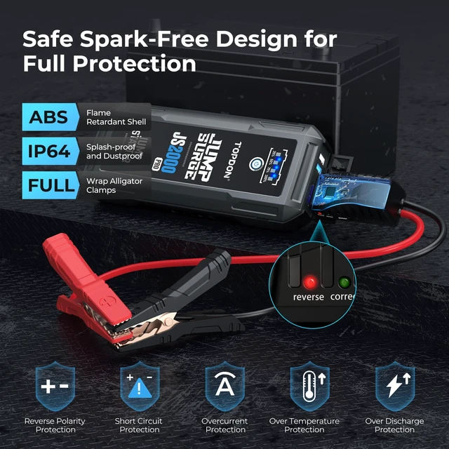 Alt view image 5 of 7 - JS2000Pro Jump Starter, 2000A, Boost Mode, 8L Gas/6L Diesel Engines | Up to 40 Jump Starts, 300-Lumen LED Flashlight, 10 Safety Protections,Portable Power Bank, EVA Carrying Case