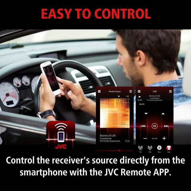 Alt view image 6 of 7 - KD-SX27BT Car Stereo with Bluetooth, 100W Digital Media Receiver, 1.5A USB to Charge Devices, Single DIN Head Unit, AM/FM, Aux-in, JVC Remote App