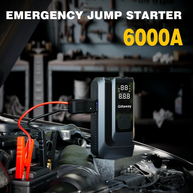 Alt view image 2 of 7 - Jump Starter 6000A Car Jumper Starter Portable with 150PSI Tire Inflator, Battery Jumper Starter Portable, Air Compressor, Flashlight