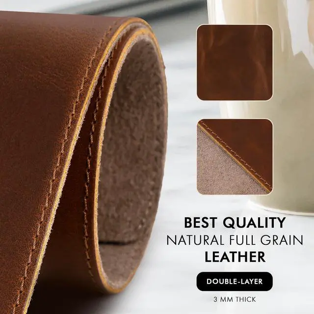 Alt view image 3 of 7 - Leather Desk Pad Set Real Leather Desk Mat Thick (3mm) Double Layer (32x16) Cover Blotter Desk Protector Large Computer Mat for Keyboard Mouse Pad Table Laptop Mat Office Accessories Antique