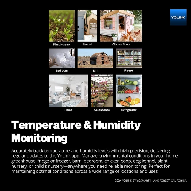 Alt view image 3 of 7 - Freezer Thermometer Hygrometer, YS8007 | Freezer Temp/Humidity Alerts, History Export, Up to 5-Year Battery Life, LoRa YoLink Protocol Up to 2034 Feet, Hub Required