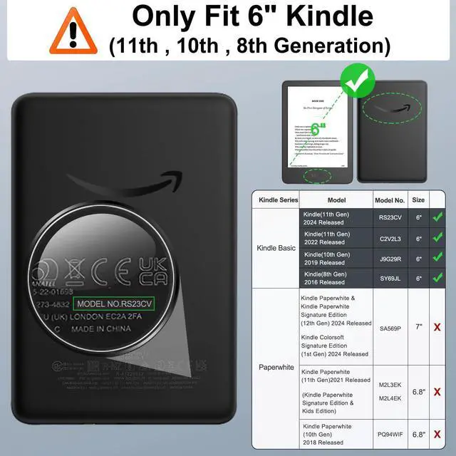 Main image of Case Fits All-New 6" E-Reader(11th Gen, 2024/2022)(10/8th Gen,2019/2016),Ultra Lightweight PU Shell Cover with Auto Wake/Sleep for Ebook 2024,Not for Kobo Aura 2/Remarkable, Flower & Leaves