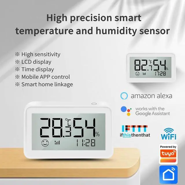 Alt view image 2 of 7 - Smart WiFi Thermometer Hygrometer,Accurate Digital Indoor Temperature and Humidity Sensor with LCD Screen Display,APP Alerts, / Switching Compatible with Alexa & Google Assistant, Works with IFTTT