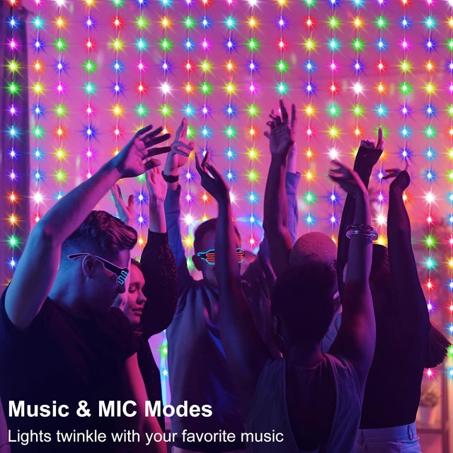 Alt view image 2 of 7 - Smart Curtain Lights RGB 5050 Built in Chip with APP Remote Control | 8Ft x 6Ft 144LED Color Changing Fairy Lights with Music Sync, USB Powered Curtain Light for Party Patio Garden Decor