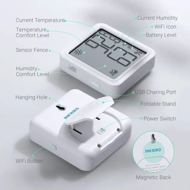 Alt view image 5 of 7 - WiFi Thermometer Hygrometer, Indoor Temperature Sensor IBS-TH3-PLUS with Electronic Display, Humidity Monitor with App Alert 1 Year Data Storage Export, Digital Remote Monitor for Room
