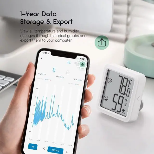 Alt view image 7 of 7 - WiFi Thermometer Hygrometer, Indoor Temperature Sensor IBS-TH3-PLUS with Electronic Display, Humidity Monitor with App Alert 1 Year Data Storage Export, Digital Remote Monitor for Room