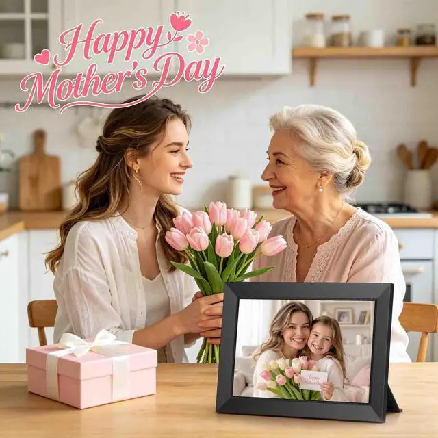 Alt view image 6 of 7 - Frameo 10.1 Inch WiFi Digital Picture Frame, Smart Cloud Electronic Photo Frame with HD IPS Touch Screen Slideshow 32GB Memory Auto-Rotate Wall Mount, Share Photos/Videos from Phone - Gifts for Mom