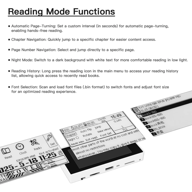 Alt view image 4 of 7 - Mini E-Book Reader 2.66 Inch Display Ink Screen E Reader Devices for Viewing TXT & EPUB Files 32GB with Backlit, Dark Mode, Modify Font Size, Automatic Page Flipping Function(Black Panel)