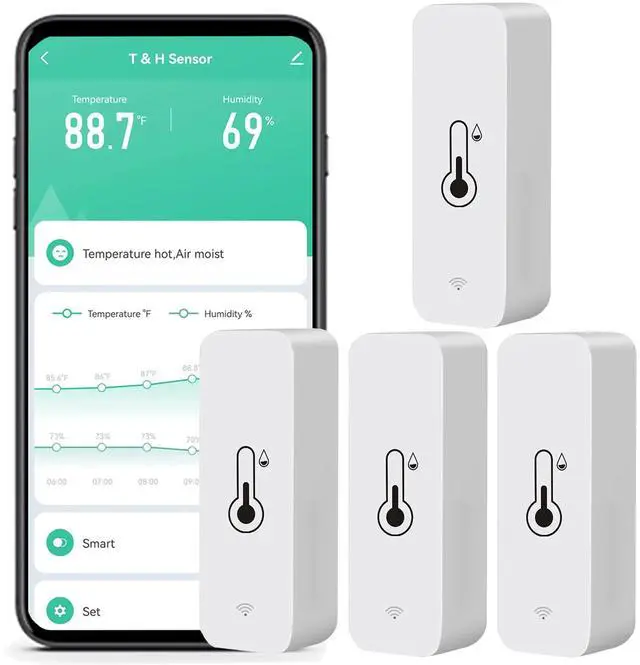 Main image of WiFi Humidity Temperature Monitor: Smart Hygrometer Thermometer for Remote Monitor and Alert, High Precision Indoor Thermometer with TUYA App, No Hub Required, Compatible with Alexa (4-Pack)