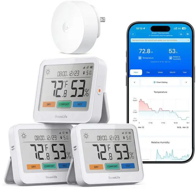 Main image of WiFi Thermometer Hygrometer, 5-in-1 Temperature and Humidity Monitor with Weather Station, Remote Sensor, Large LCD Display, Indoor Thermometer for Home Baby Room Greenhouse 3-Pack