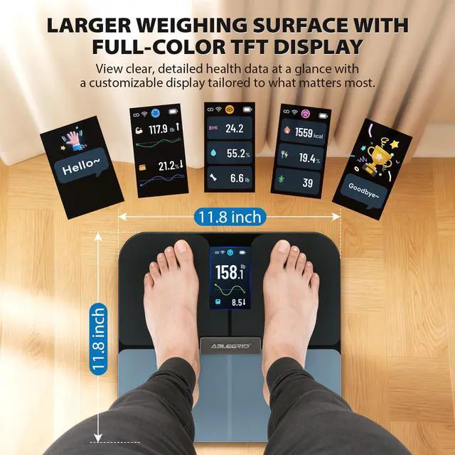 Alt view image 2 of 7 - Smart WiFi Digital Bathroom Scale for Body Weight, Auto-Rotating TFT Display Body Fat Scale with BMI Muscle Mass, 500lb High Capacity, 11.8" Platform, 20 Accurate Body Compositions via App
