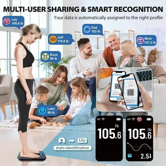 Alt view image 5 of 7 - Smart WiFi Digital Bathroom Scale for Body Weight, Auto-Rotating TFT Display Body Fat Scale with BMI Muscle Mass, 500lb High Capacity, 11.8" Platform, 20 Accurate Body Compositions via App