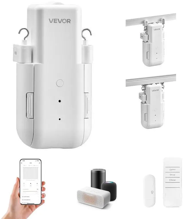 Main image of Automatic Curtain Opener, APP and Remote Control, Hub Included, Electric Smart Curtain Opener Compatible with Alexa and Google Home, Timed Opening and Closing, for U-shaped/I-shaped Rails