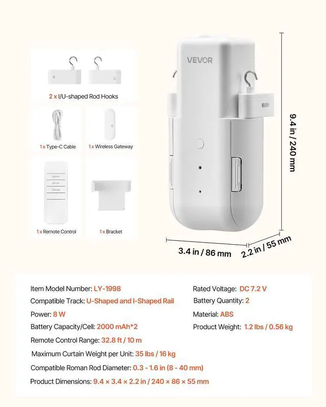 Alt view image 7 of 7 - Automatic Curtain Opener, APP and Remote Control, Hub Included, Electric Smart Curtain Opener Compatible with Alexa and Google Home, Timed Opening and Closing, for U-shaped/I-shaped Rails