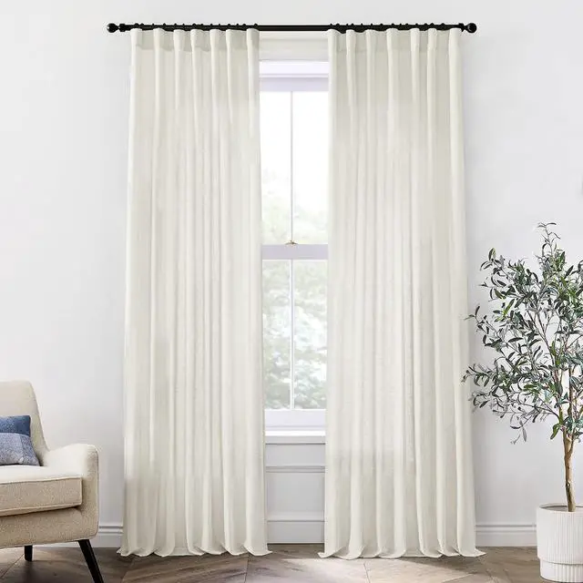 Main image of Linen Cotton Curtains for Living Room, Cream Off White Natural Fabric Light Filtering Semi Sheer Curtains 84 Inches Long, Ivory Pleated Farmhouse Curtain Drapes 84 Inch Length 2 Panels Set Dining Room