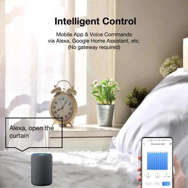 Alt view image 3 of 7 - Automatic Curtain Opener, Electronic Curtain Opener, Smart Curtain Opener with APP/Voice Control Only for Roman Rod Tracks, Compatible with Alexa Google Home Timer Light & Temperature Sensor