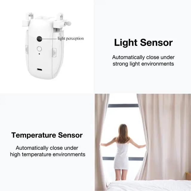 Alt view image 5 of 7 - Automatic Curtain Opener, Electronic Curtain Opener, Smart Curtain Opener with APP/Voice Control Only for Roman Rod Tracks, Compatible with Alexa Google Home Timer Light & Temperature Sensor