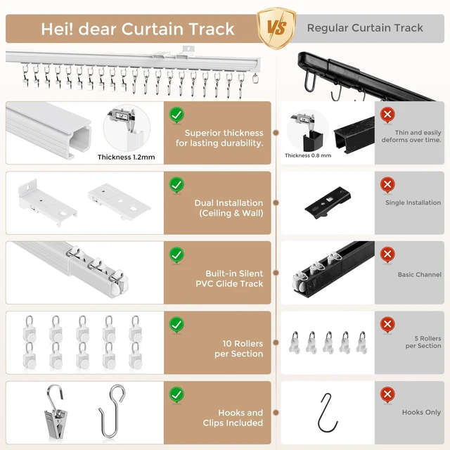 Alt view image 3 of 7 - Ceiling Curtain Track White 6-9 ft Heavy Duty Ceiling/Wall Mount Rail | Includes 30 quiet-glide rollers, 30 hooks and 30 clips. Supports up to 50 lbs for room dividers, bathrooms and hospitals