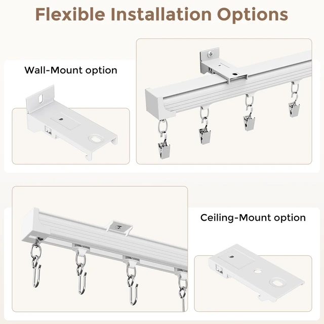 Alt view image 4 of 7 - Ceiling Curtain Track White 6-9 ft Heavy Duty Ceiling/Wall Mount Rail | Includes 30 quiet-glide rollers, 30 hooks and 30 clips. Supports up to 50 lbs for room dividers, bathrooms and hospitals