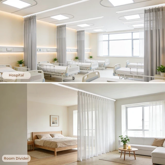 Alt view image 6 of 7 - Ceiling Curtain Track White 6-9 ft Heavy Duty Ceiling/Wall Mount Rail | Includes 30 quiet-glide rollers, 30 hooks and 30 clips. Supports up to 50 lbs for room dividers, bathrooms and hospitals