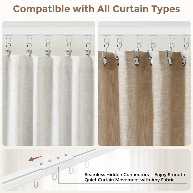Alt view image 5 of 7 - Ceiling Curtain Track White 6-9 ft Heavy Duty Ceiling/Wall Mount Rail | Includes 30 quiet-glide rollers, 30 hooks and 30 clips. Supports up to 50 lbs for room dividers, bathrooms and hospitals