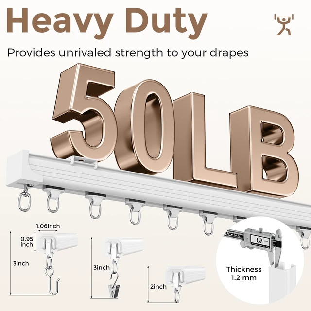 Alt view image 2 of 7 - Ceiling Curtain Track White 6-9 ft Heavy Duty Ceiling/Wall Mount Rail | Includes 30 quiet-glide rollers, 30 hooks and 30 clips. Supports up to 50 lbs for room dividers, bathrooms and hospitals