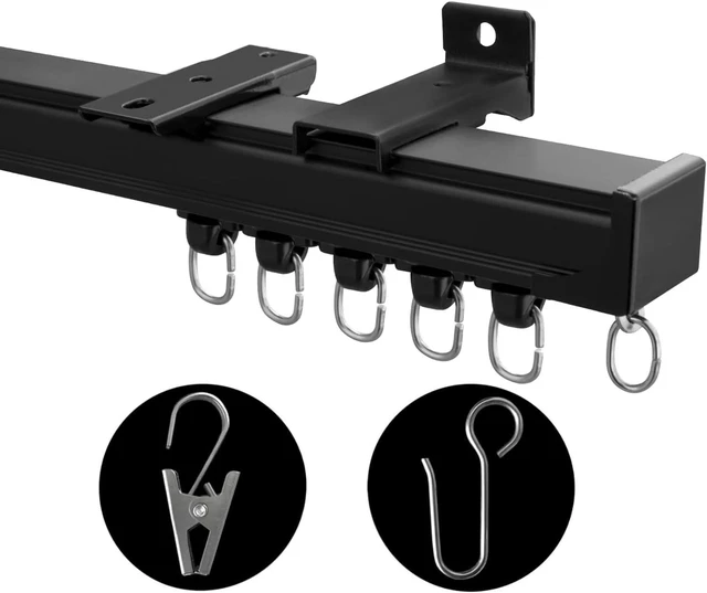 Main image of Ceiling Curtain Track, Heavy Duty Curtain Tracks System for Room Divider, Wall Mount Sliding Curtain Rail with Clip and Hooks Set for Living Room, Bedroom, Shower, Outdoor, Black, 15ft-18ft