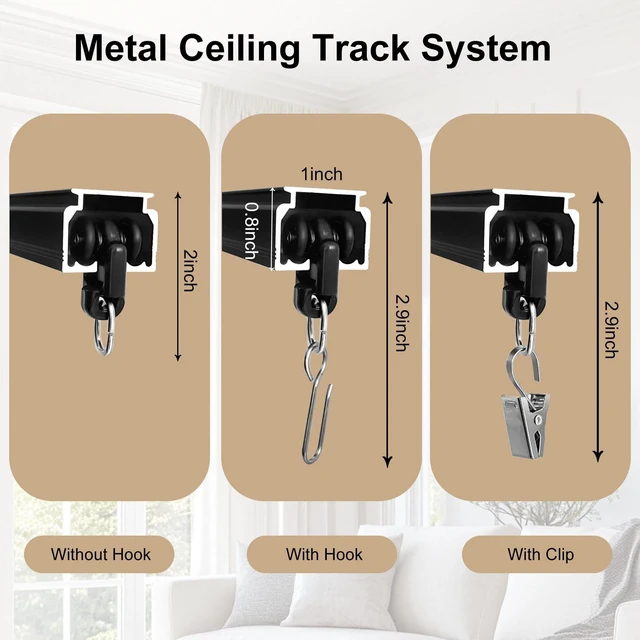 Alt view image 2 of 7 - Ceiling Curtain Track, Heavy Duty Curtain Tracks System for Room Divider, Wall Mount Sliding Curtain Rail with Clip and Hooks Set for Living Room, Bedroom, Shower, Outdoor, Black, 15ft-18ft
