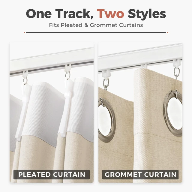 Alt view image 5 of 7 - Ceiling/Wall Mount Curtain Track Rod Set with Hooks, 6ft - 9ft Adjustable Length Window Rod Track Curtain Rail System For Living Room, Work with Grommet and Pinch Pleated Curtain, White