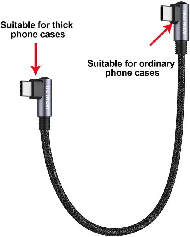 Alt view image 7 of 7 - USB C to USB C Cable Right Angle 1ft 3Pack, 12inch PD 65W Type C USB 2.0 Fast Charge Cord