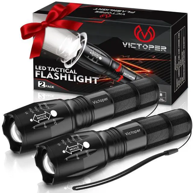 Main image of LED Flashlight 2 Pack, Bright Tactical Torch High Lumens with 5 Modes, Waterproof Zoomable Flash Light for Outdoor, Birthday Gifts for Men, Dorm Room Hiking Camping Essentials Gear for Guys