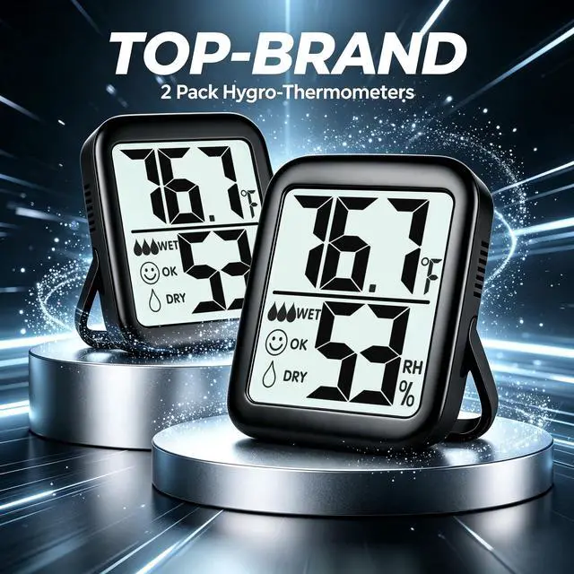 Alt view image 2 of 7 - 2 Pack Room Thermometer for Home, Hygrometer Indoor Humidity Meter Gauge, Digital Temperature and Humidity Monitor Sensor for House, Terrarium, Incubator, Greenhouse - Battery Included
