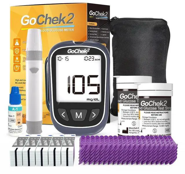Main image of Blood Glucose Monitor Kit 100 Strips & Lancets, No Coding, 500 Storage, Wider HCT for Family
